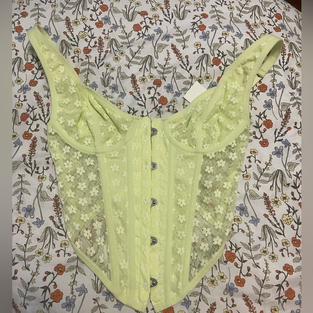 Urban Outfitters lime green/light yellow floral corset top